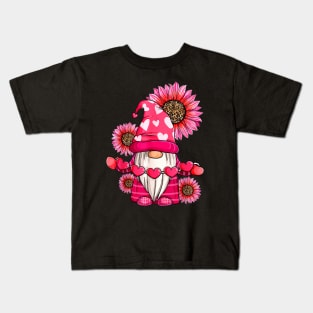 Happy Valentine's Day Gnome with Leopard Sunflower Valentine Kids T-Shirt